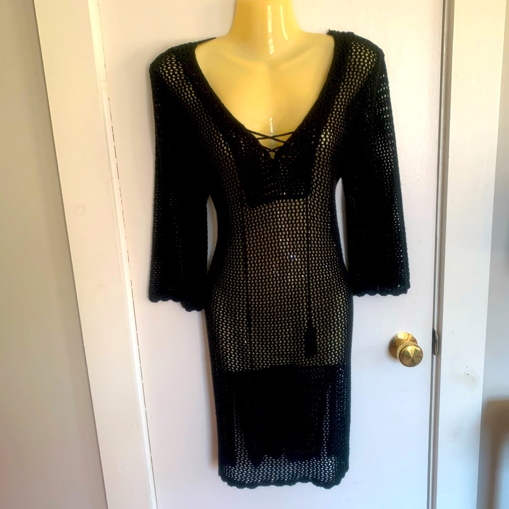 Black crochet beach cover up